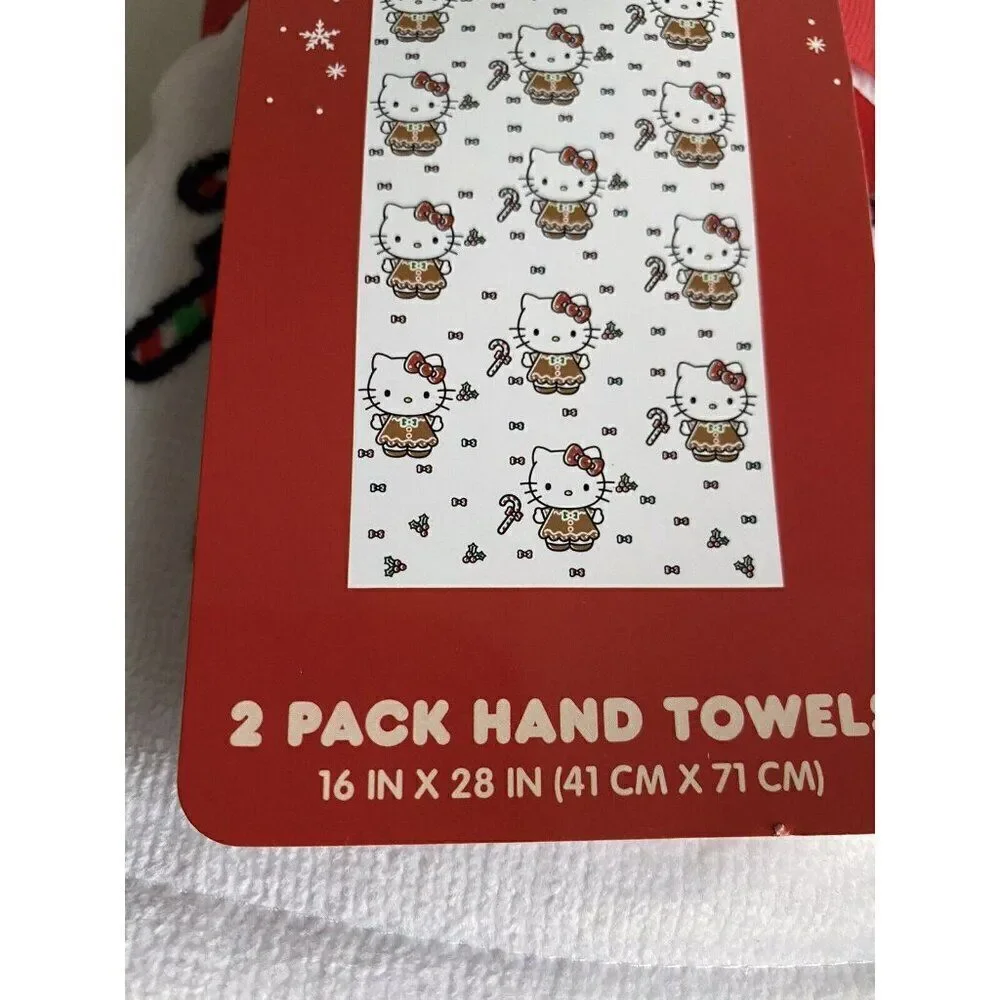 2 Pk Sanrio Hello Kitty Christmas Gingerbread Dress Candy Cane Bath Hand‎ Towels